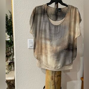 NEW DIRECTIONS Elegant Women's Gradient W Rhinestone accents tan & gray Top XL